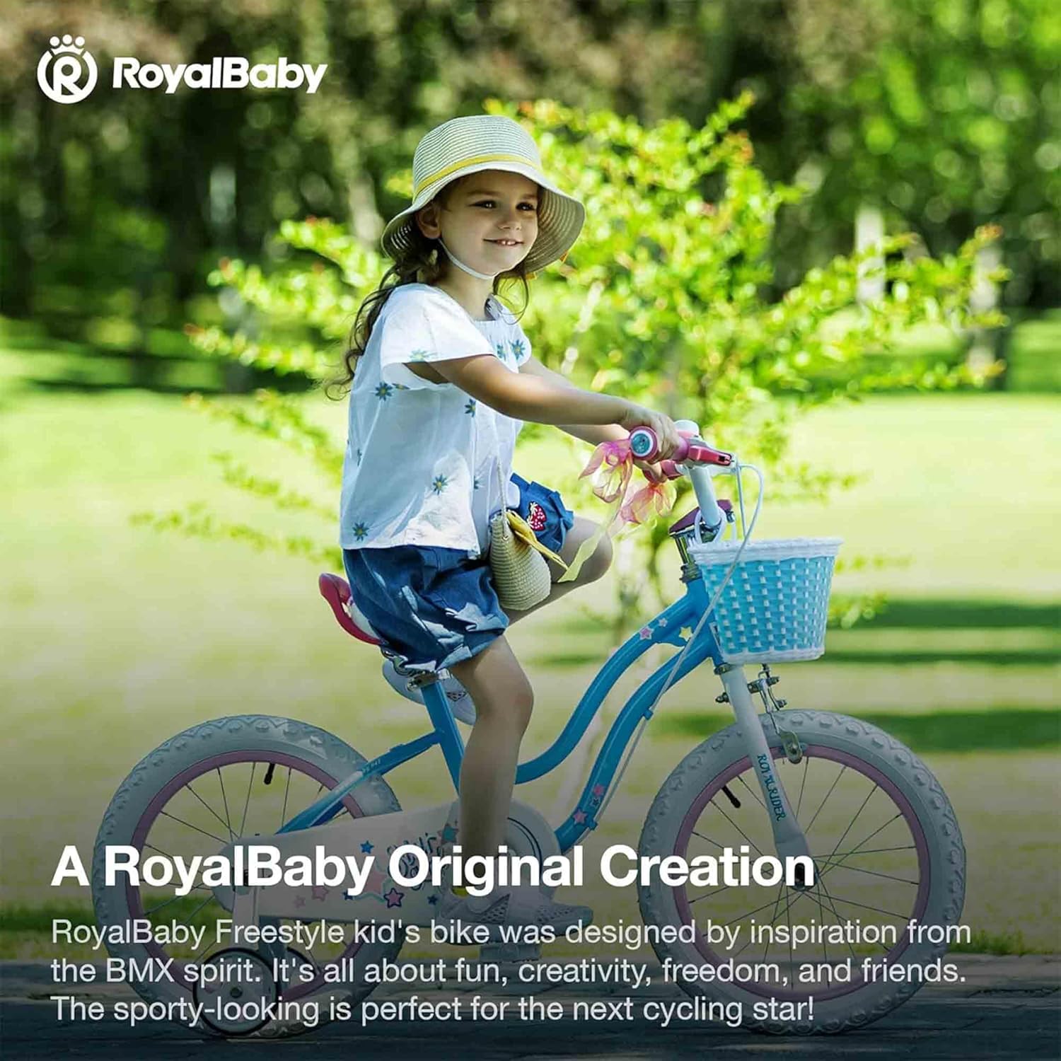 RoyalBaby Girls Bike with Training Wheels and Dual Handbrake, Stargirl Kids Bicycle 20 Inch Toddlers to Big Kids 7-13 Years, Sky Blue