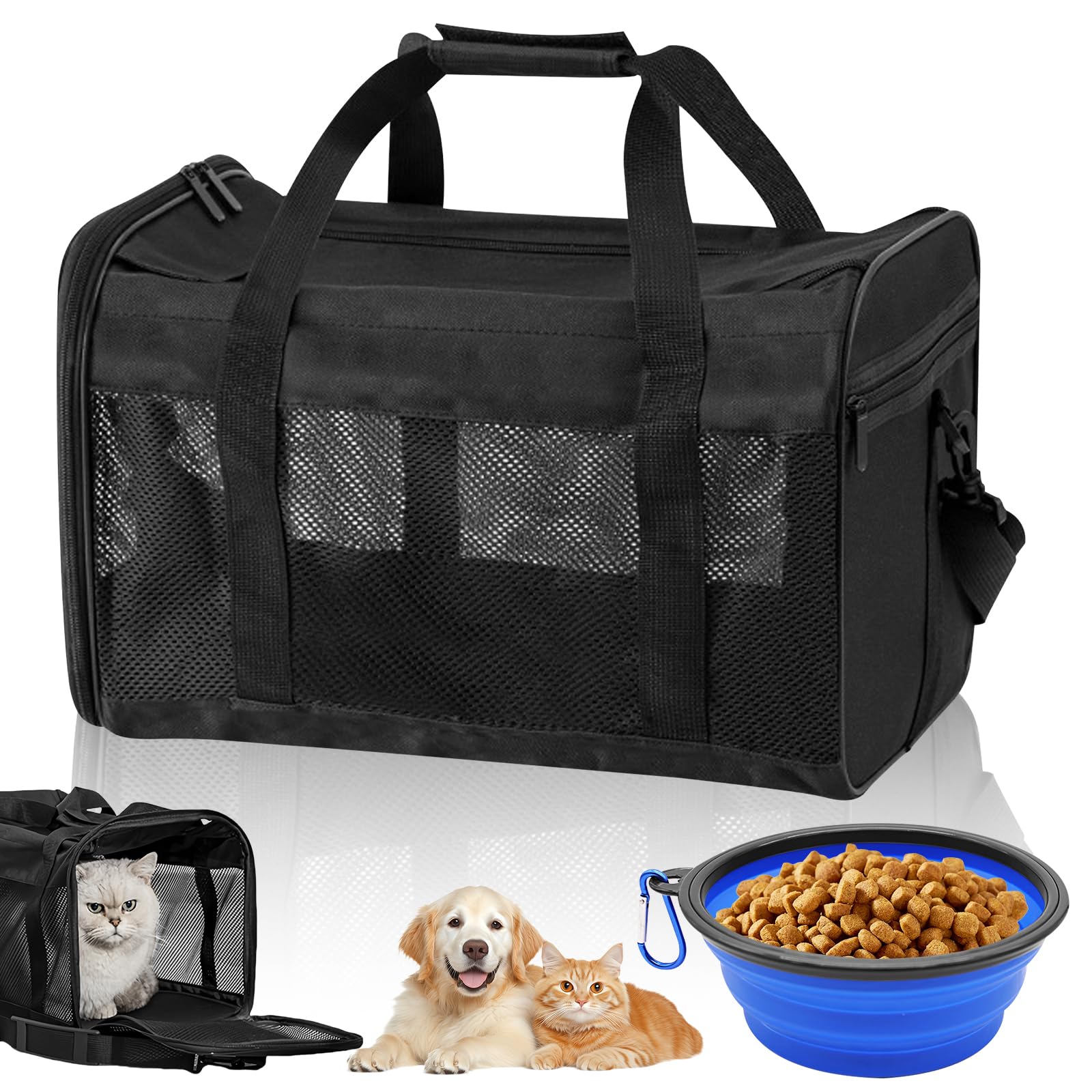 Sac Transport pour Animaux de Compagnie: WANDGU 42 x 27 x 28cm Sac Transport Chat Chien Pliable avec Écuelle, Sac de Portable pour Chien, Sac Animaux Domestiques