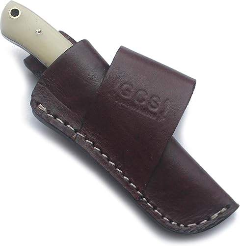 Miniatura 5 de GCS - Cuchillo táctico de acero hecho a mano con mango de hueso D2, cuchillo de caza con funda de cuero, hoja de espiga completa diseñada para caza