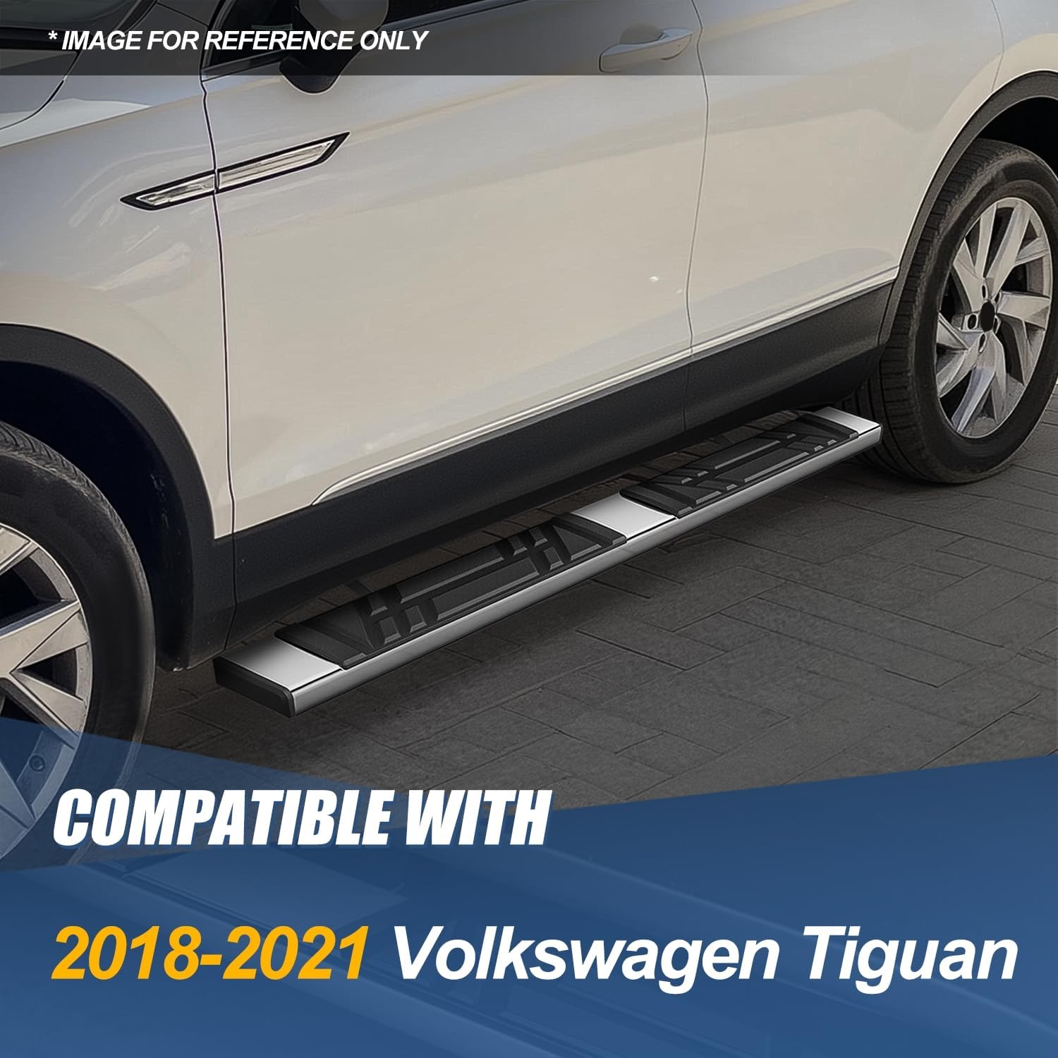 Auto Dynasty Running Boards Compatible with 2018 2019 2020 2021 VW Tiguan, Stainless Steel Side Step Rail Nerf Bars, 6.5" x 69" Step Bars, Polished Chrome