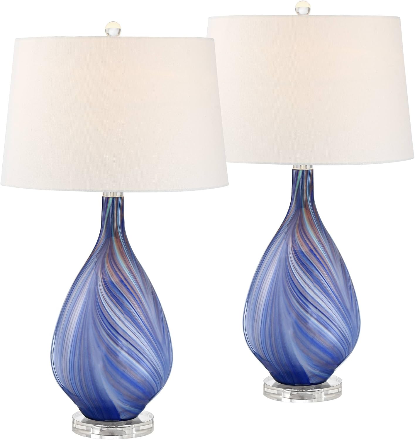 Possini Euro Design Taylor 29" Tall Teardrop Modern Coastal End Table Lamps Set of 2 Blue Art Glass Living Room Bedroom Bedside Nightstand House Office Home Reading White Shade (Colors May Vary)