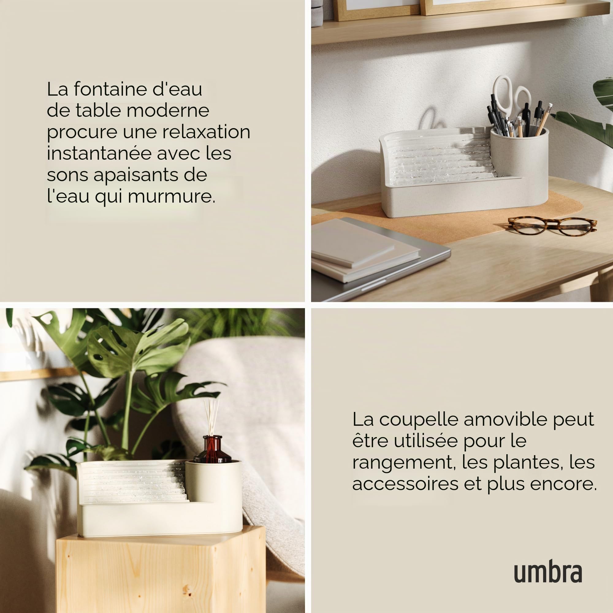 Umbra Stream Fontaine de Table avec étagère intégrée Beige
