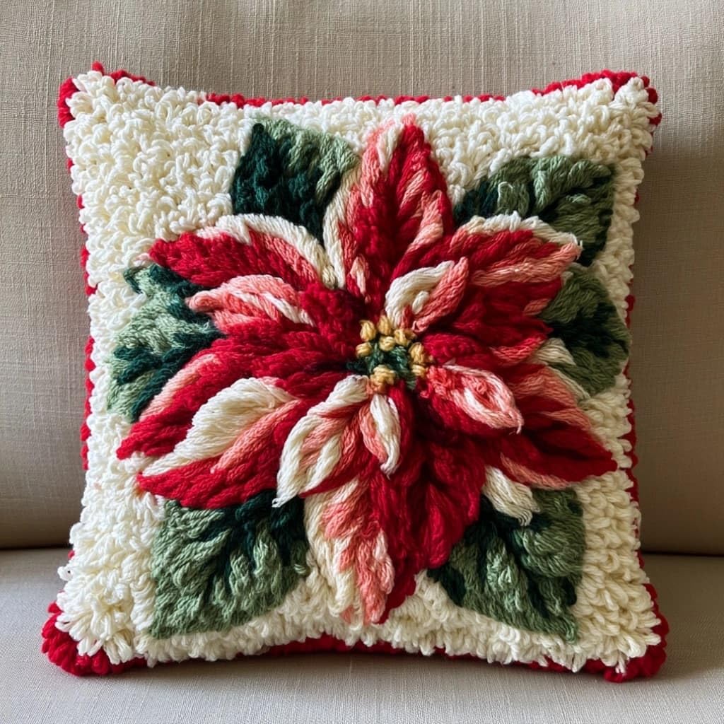 Taxpy E Latch Hook Cushion Kits Poinsettia 17X17 Inch