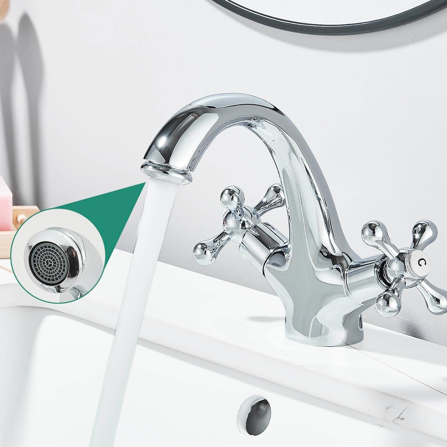 Grifo monomando para lavabo, grifo monomando para lavabo, cromado, monofónico, victoriano, doble mango, grifo mezclador con desagüe desplegable y mangueras del Reino Unido