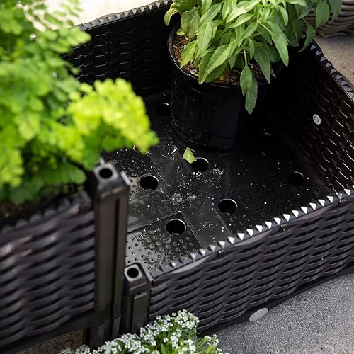 Miniatura 5 de Barton Cama de jardín elevada de plástico marrón con diseño de riego automático para exteriores, kit de jardinera elevada con ruedas móviles