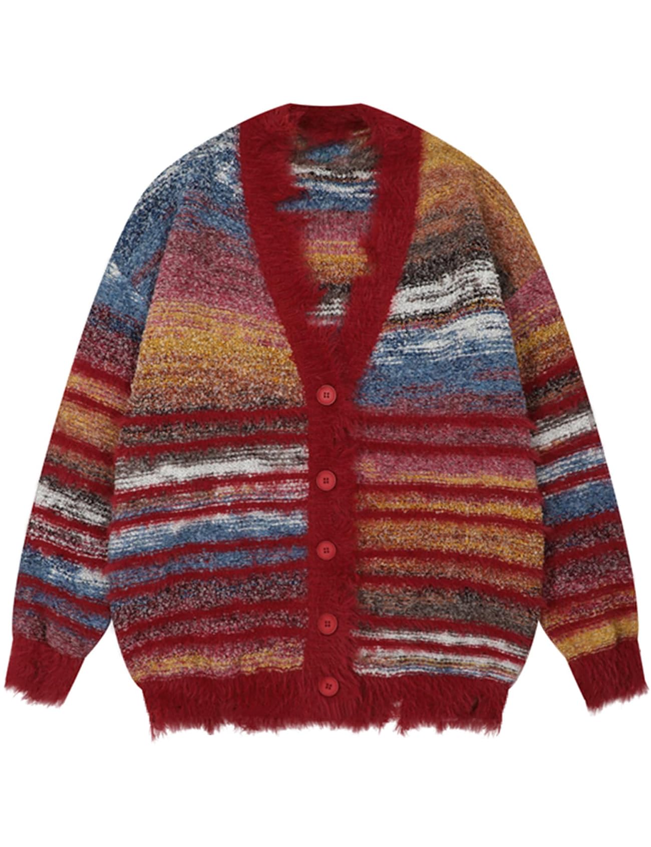 Yimoon Womens Cardigan Sweaters Oversized Striped Fuzzy Cardigans V-Neck Button Down Y2K Unisex Sweater Top