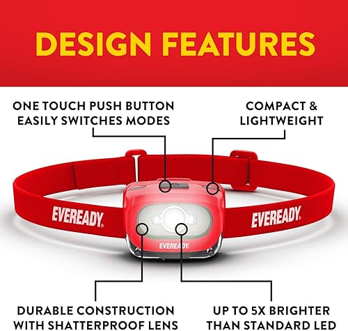 Miniatura 4 de Eveready X200 faros LED recargables (paquete de 2), superbrillantes IPX4 resistentes al agua para correr, acampar, emergencias, exteriores (cable