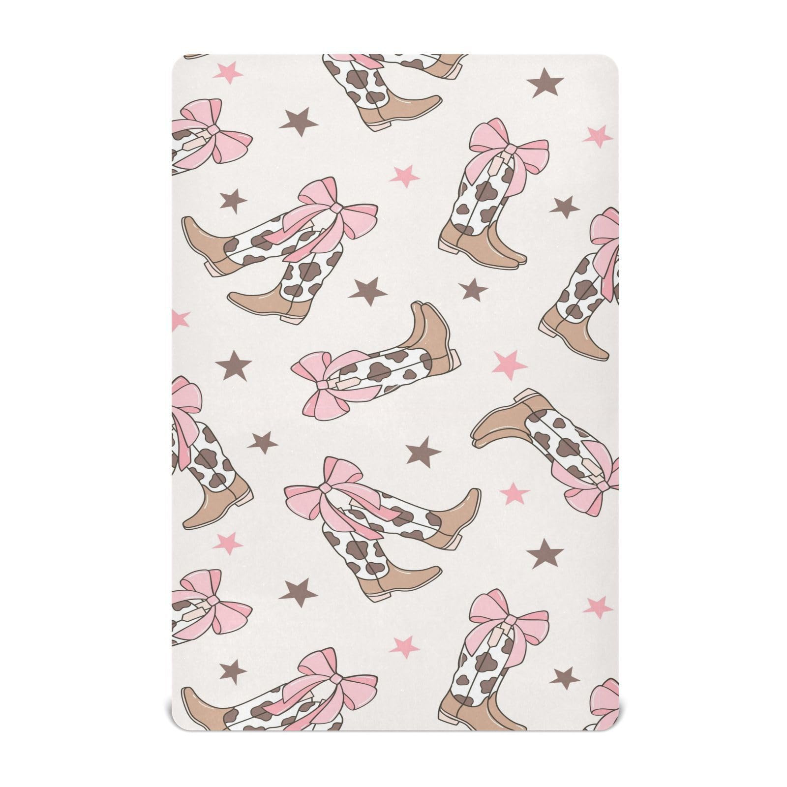 Crib Sheets for Boys Girl Coquette Bows Breathable Mini Crib Mattress Sheets Fitted, Cowgirl Boots Toddler Fitted Playard Sheet Fits Most Standard Baby mattresses 52 * 28 * 9In