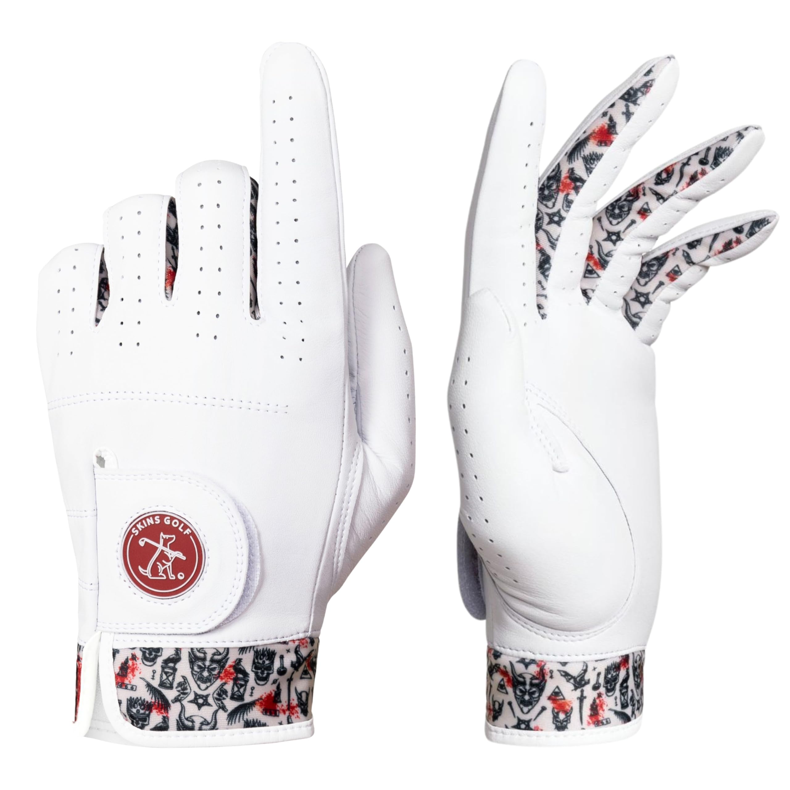 Skins Golf Gloves - Totally Unique Designs | AAA Cabretta Leather | Mens Golf Glove | Sizes S-XL | Wear on Left Hand (Illuminati, S)