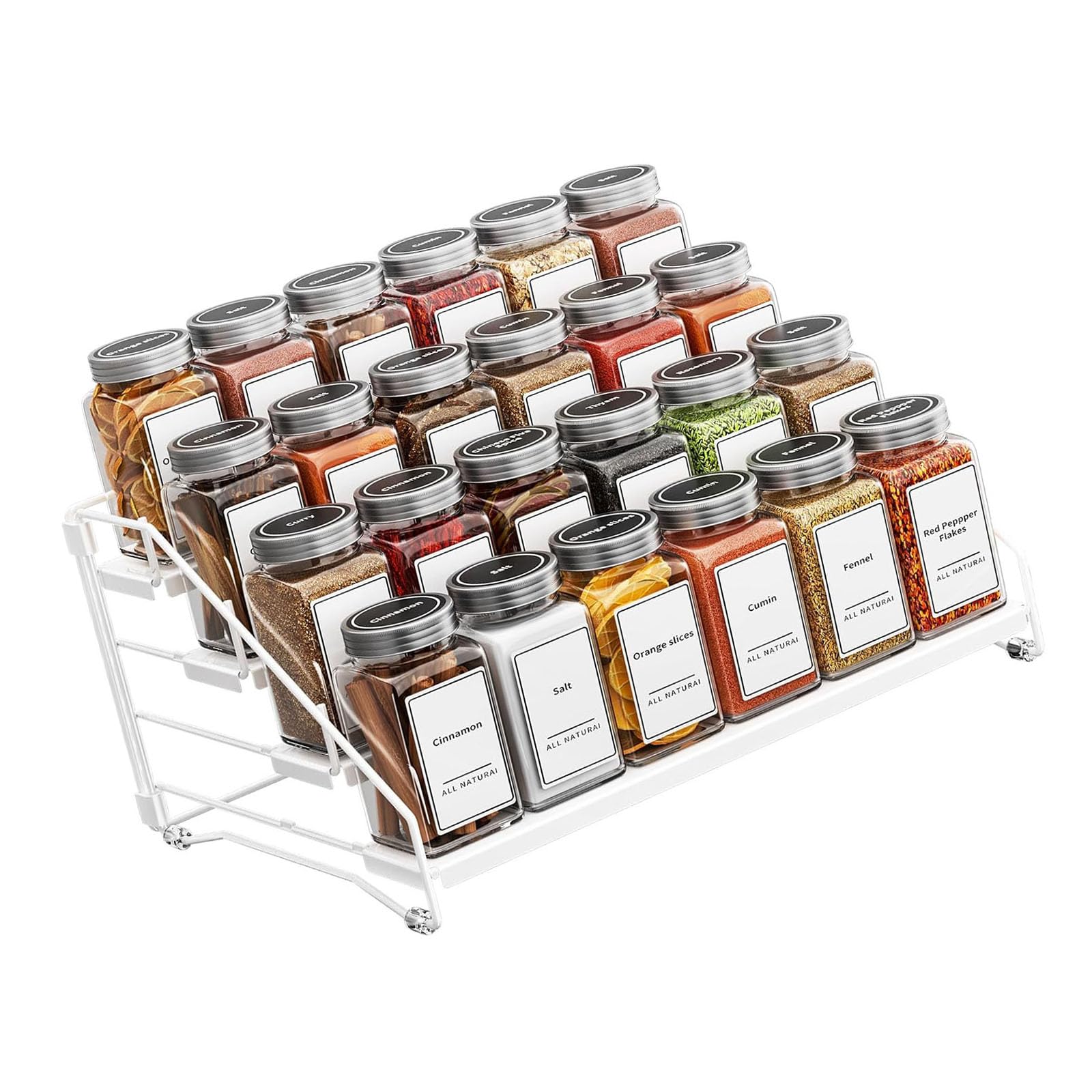 Msioytog Space Saving Extendable Seasoning Holder with 4 Customizable Steps Sturdy Metal Frame for Cabinet Use Multifunctional Kitchen Rack