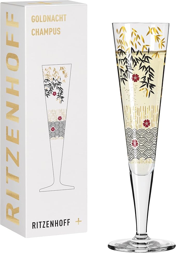 RITZENHOFF 1071019 Champagnerglas 200 ml – Serie Goldnacht Nr. 19 – Edles Designerstück mit Echt-Gold – Made in Germany