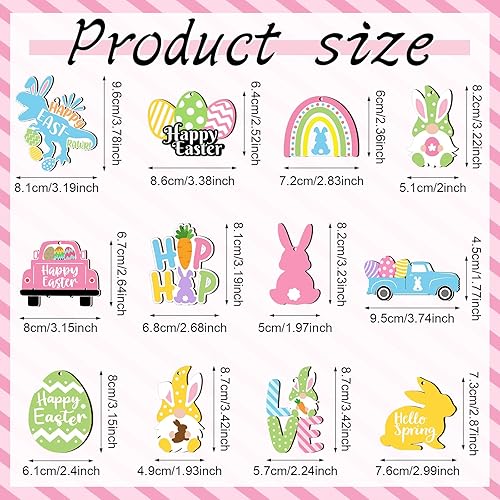 Miniatura 9 de 24 adornos de madera de Pascua para árbol huevo de Pascua gnomo conejito pollo adorno colgante de madera decoración de rebanadas de madera para