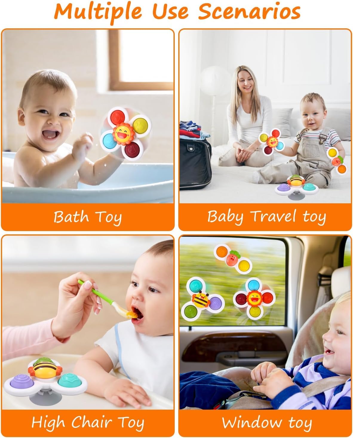 Dyaucwpo 3 Piezas Juguetes de Baño para Bebé 1 Año - Spinner Giratorio con Ventosa, Sonajero y Juegos Sensoriales para Trona Dyaucwpo 3 Piezas Juguetes de Baño para Bebé 1 Año - Spinner Giratorio con Ventosa, Sonajero y Juegos Sensoriales para Trona