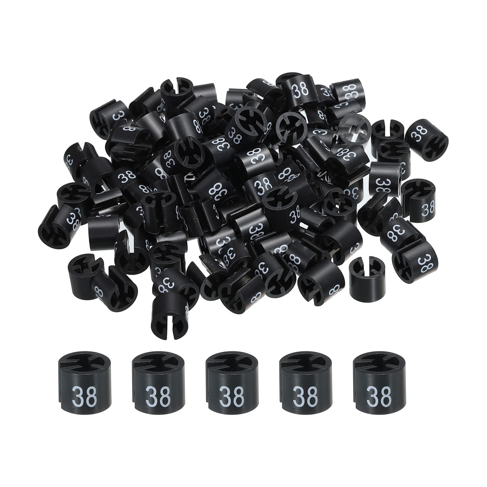 MECCANIXITY Clothes Hanger Marker Colored Hanger Sizer Garment Markers Tag (Number 38, Black) for Garment Clothing Color Coding, Pack of 100