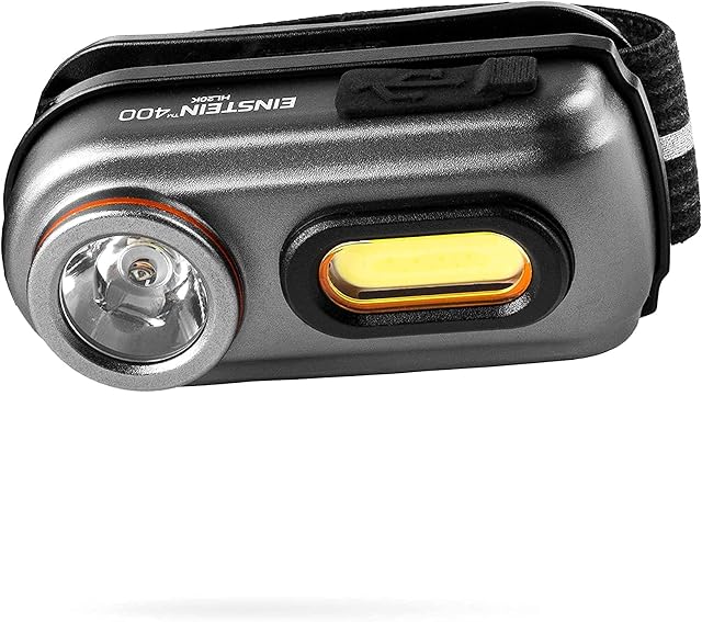 NEBO Einstein 400, USB Rechargeable Head Torch with Dual Light Sources, Anodised Aircraft-Grade Aluminium, Water and Impact Resistant, 4 Light Modes for Walk