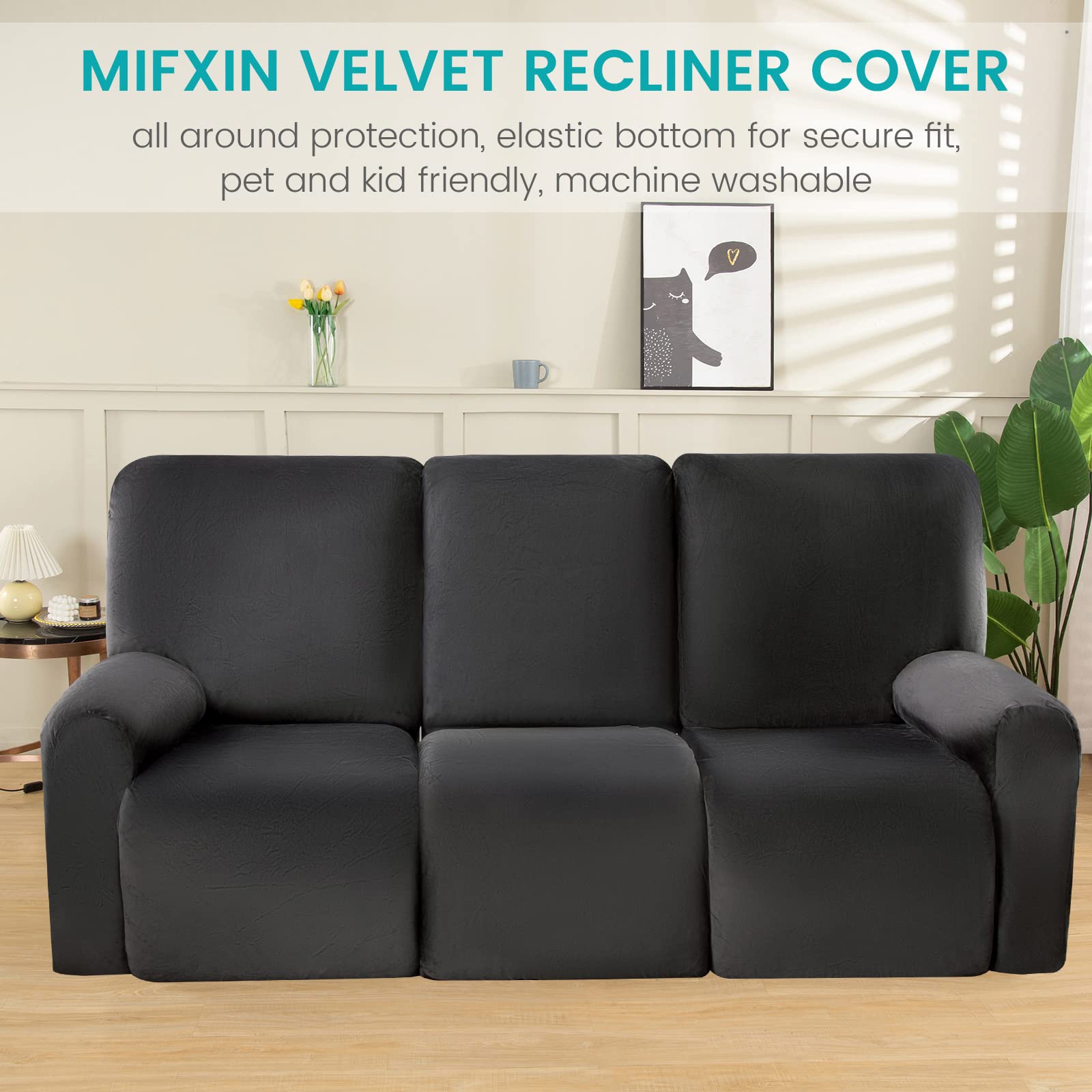 KinCam Recliner Sofa Slipcover, 3-Piece Stretch Cover with Side