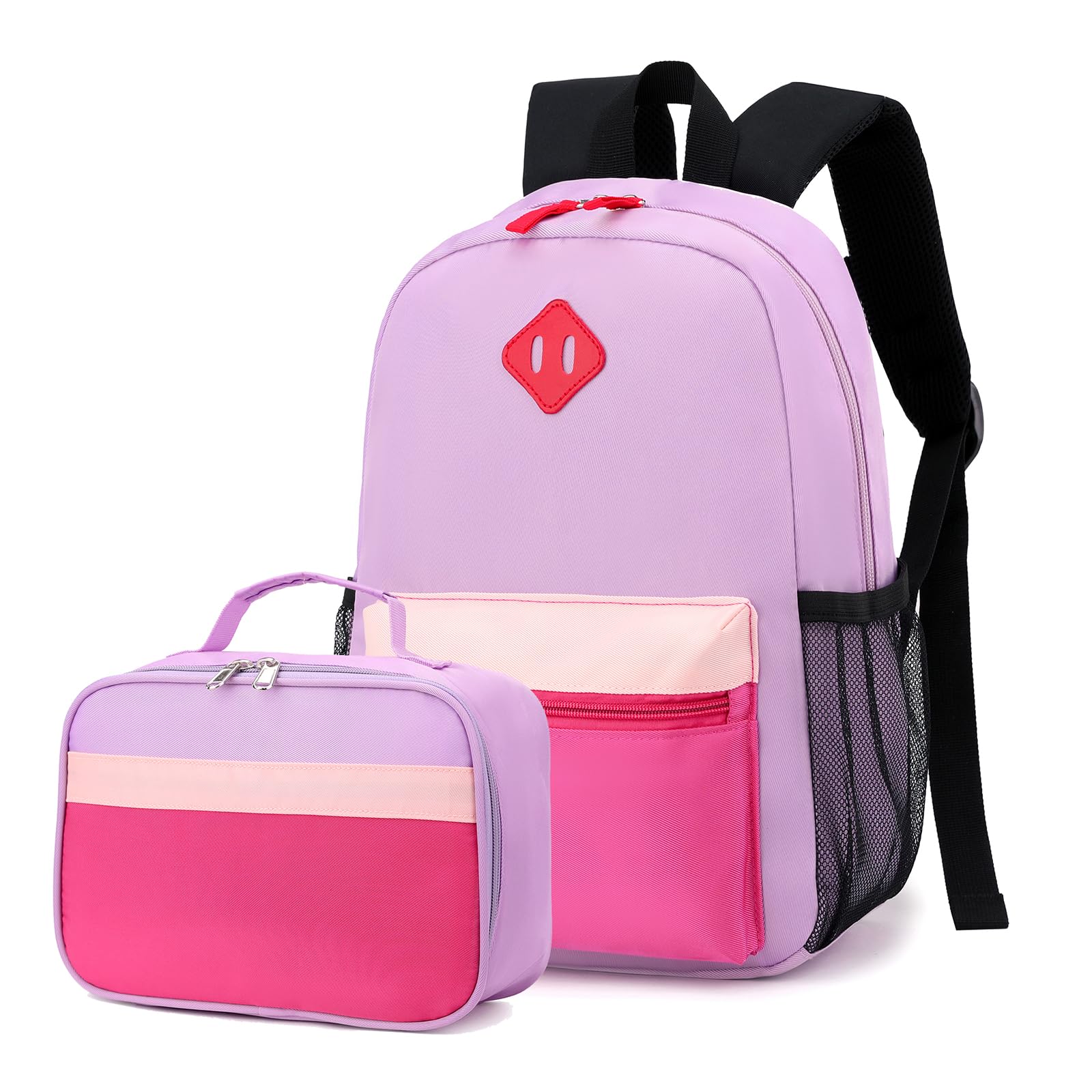 BEFUNIRISE Backpack Set for Girls Boy Kids Backpack with Lunch Box for Elementary Primary Kindergarten School Bag (Taropurple Pink, Large)
