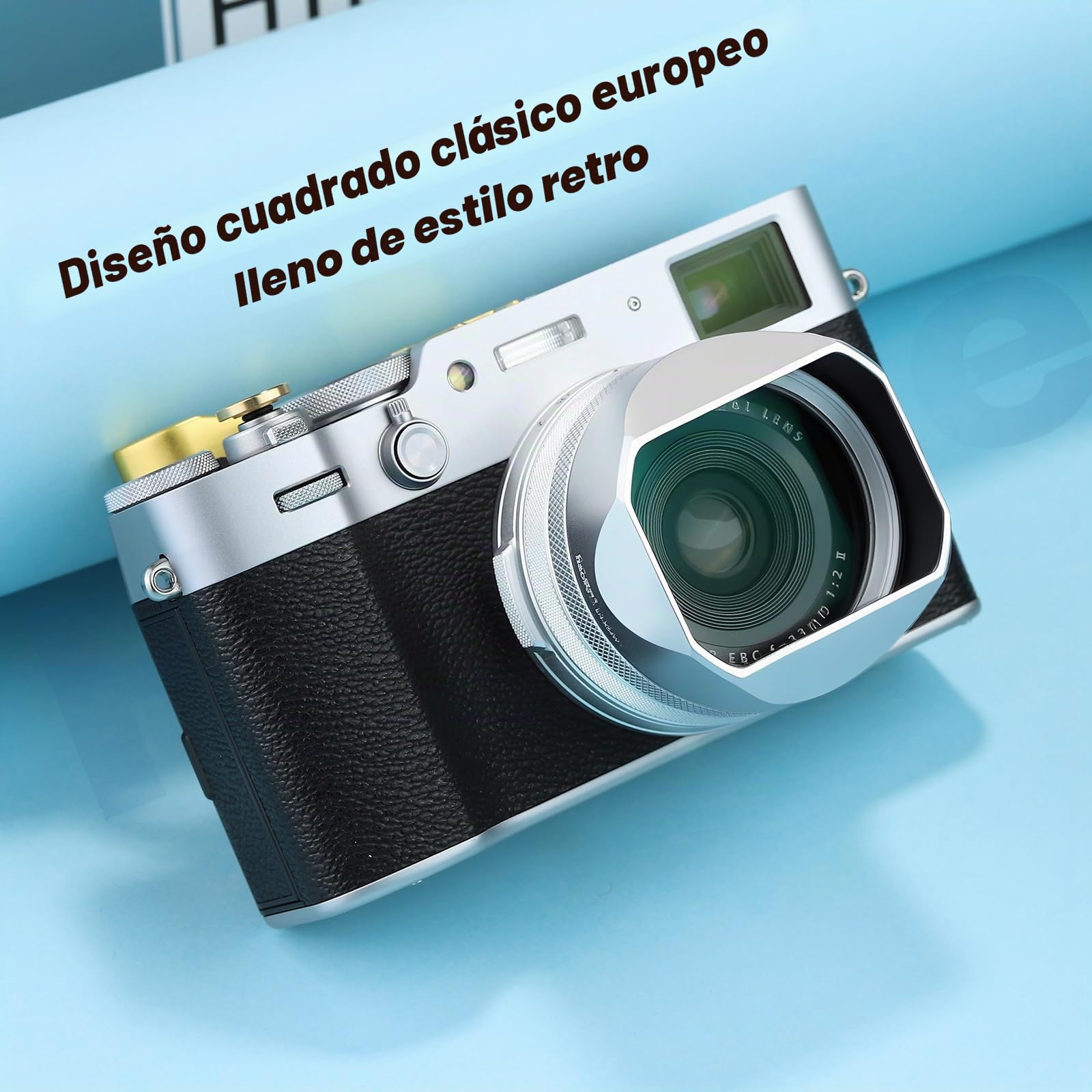 Haoge LH-X54W - Parasol cuadrado de metal con anillo adaptador de 49 mm para cámara Fujifilm X100VI Fuji X100V, color plateado