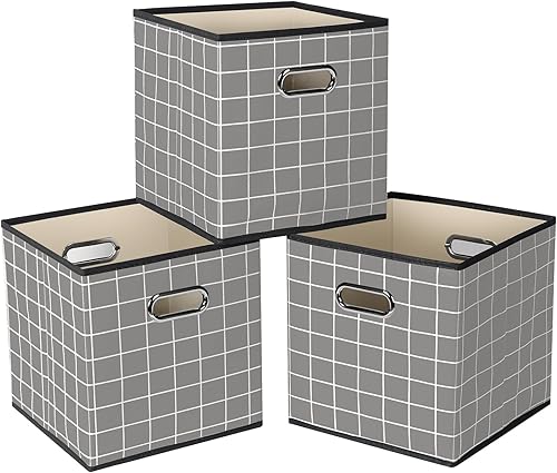 Vista 175 de Contenedores de almacenamiento de tela de tela, organizador de cubos de tela con asas dobles, cestas de almacenamiento plegables para el hogar