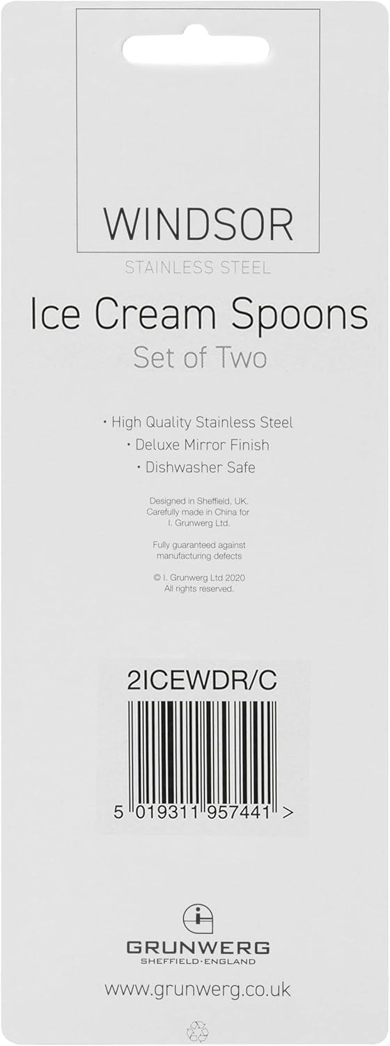Grunwerg 2ICEWDR/C 2-Piece Ice Cream Spoon Set, Stainless Steel, Silver