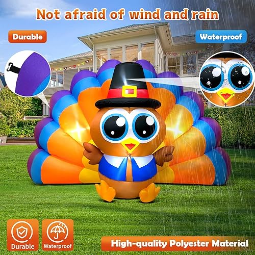 Miniatura 5 de Inflables de Acción de Gracias de 6 pies, decoración al aire libre, pavo inflable, luces LED integradas, decoraciones de patio para otoño,