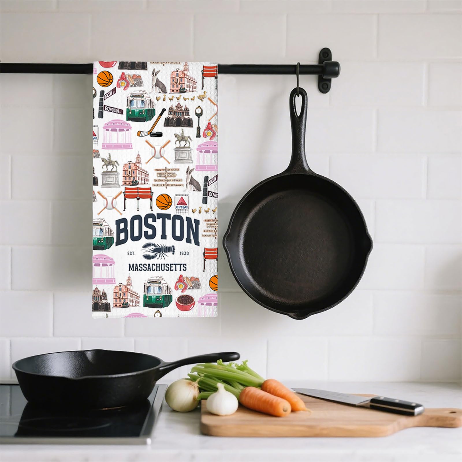TSOTMO Lobster Gift Boston EST 1630 Massachusetts Kitchen Towel Massachusetts Travel Boston State Trip Gift for Travelers (Boston Towel)