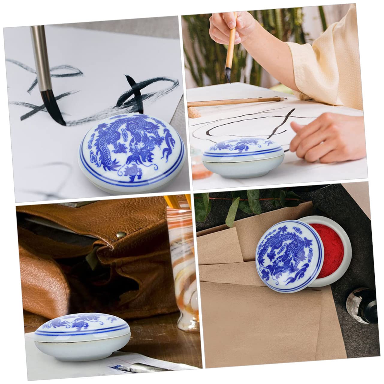 jojofuny Tampone di Inchiostro Ceramico Rosso 4 Pezzi, Superficie Liscia e Riutilizzabile, per Calligrafia, Pittura e Timbri Stile Cinese
