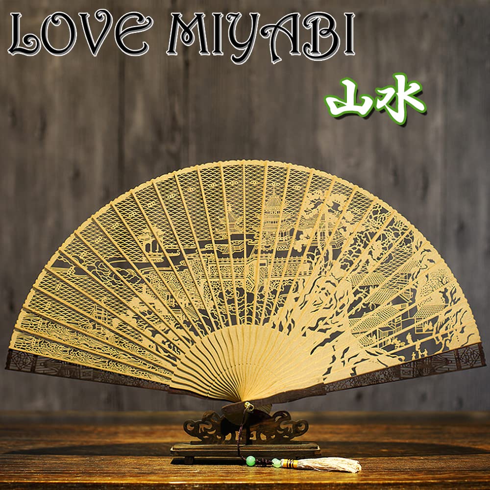 Amazon.co.jp: LOVE MIYABI 最高級 蘇州扇子 ハンドメイド 黒檀親骨 檀 