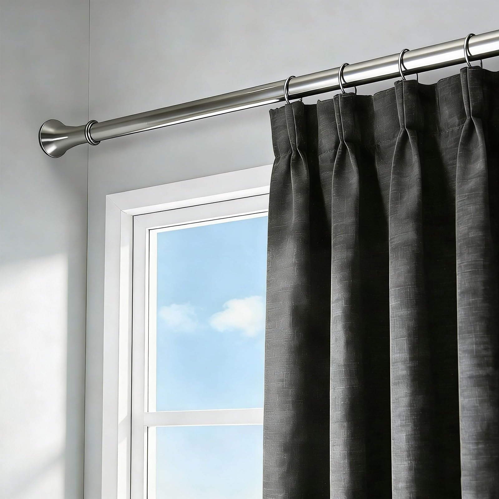 Bastone Tenda a Pressione Senza Forare, Bastone Telescopico Estensibile in Acciaio Inox, 40-500 cm, Ø32 mm, Asta per tenda per Bagno, Guardaroba, Finestra(Argento,260-350cm)