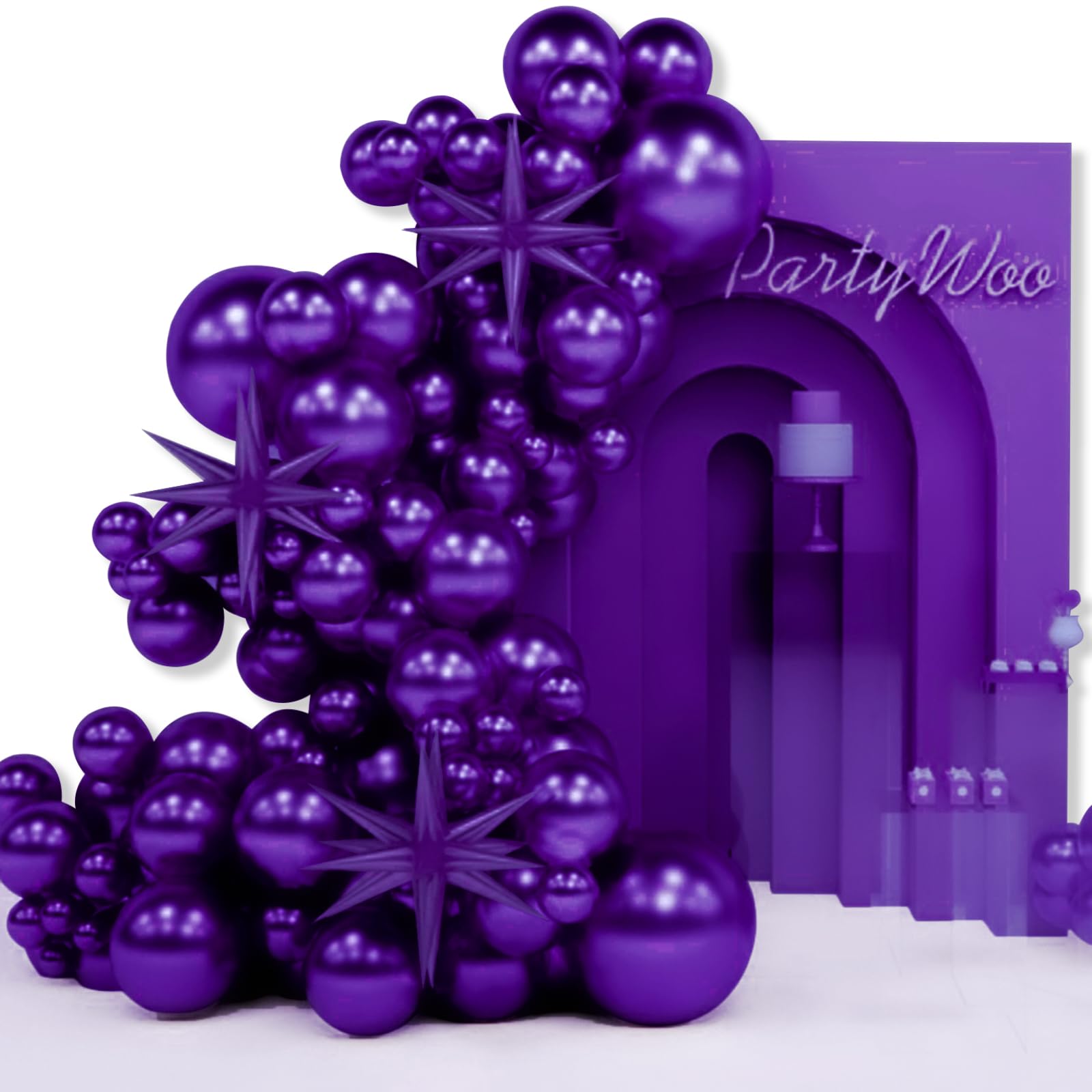 PartyWoo Purple Balloons 110 pcs Different Sizes 18 12 10 5 In Pack 22 In Dark Royal Purple Starburst Spike Star Foil Balloon Arch Kit Garland for Birthday Halloween Party Decorations Purple-Y16