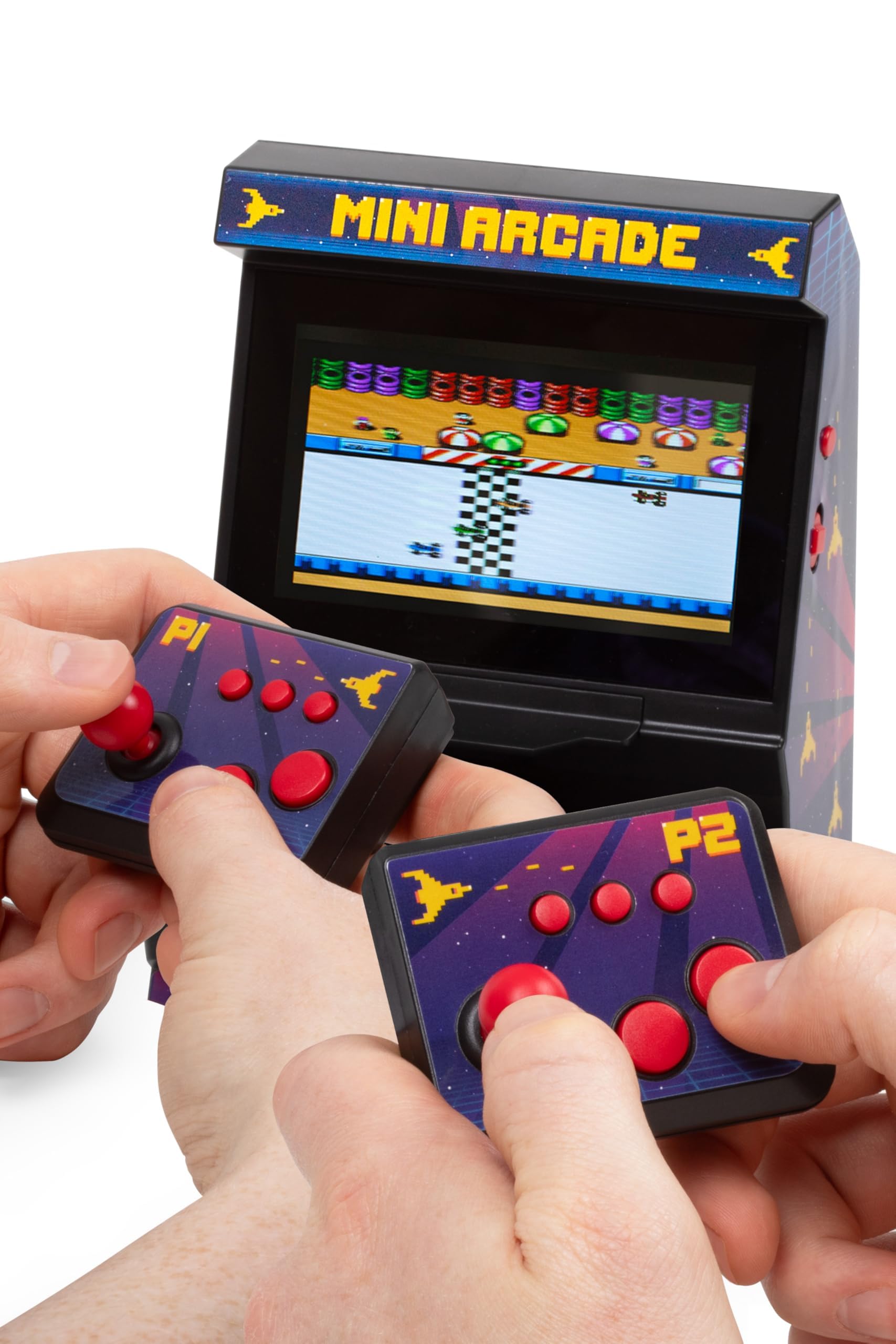 Mini Arcade Machine, handheld console, Plug and Play TV Games, 2 Player, 300 In-Built Games, 8-Bit Retro Arcade Games, 4.3” Full Colour Screen, 2 x Wireless Joysticks, for Men and Women - Thumbs Up!
