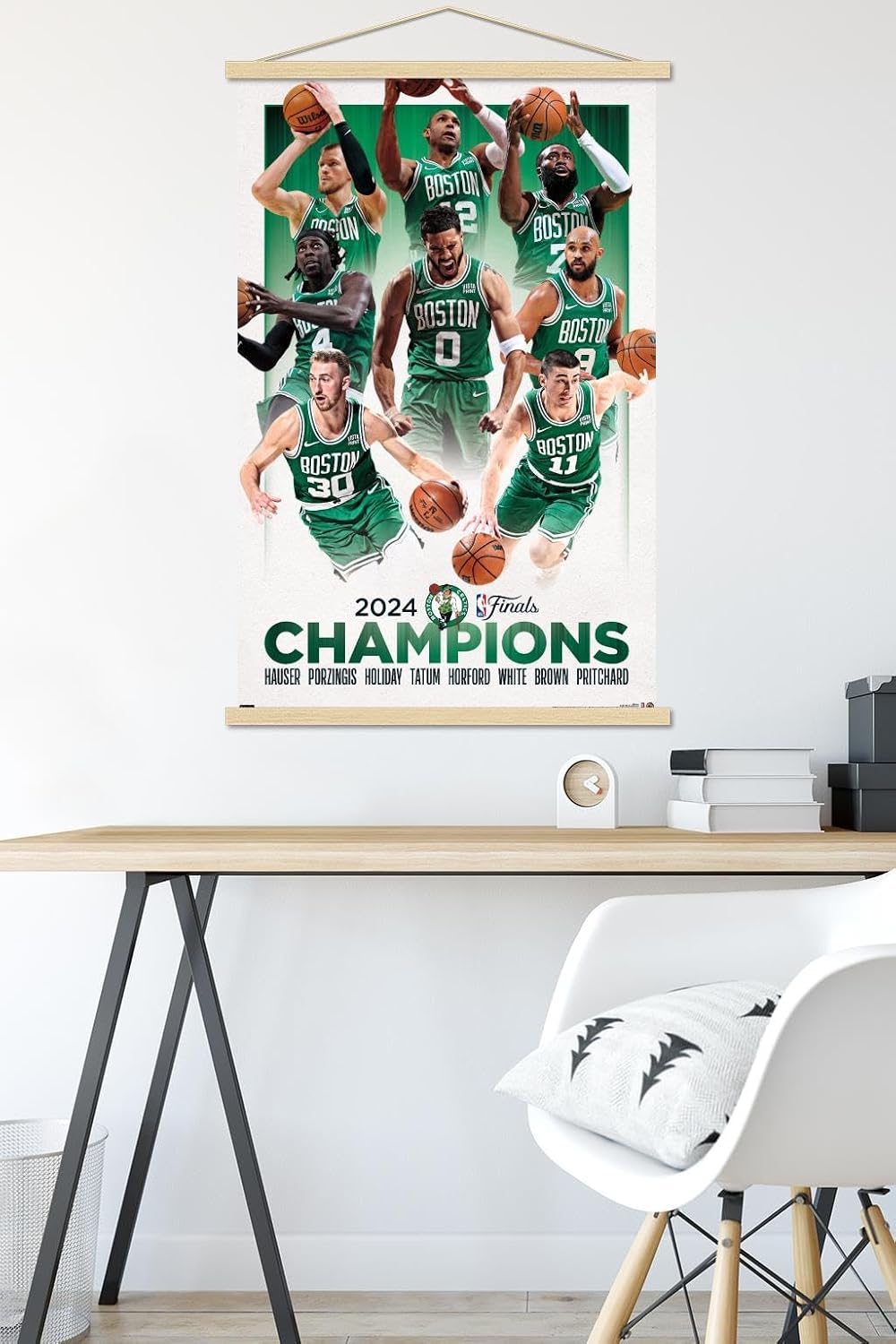 Trends International NBA Boston Celtics - 2024 NBA Finals Champions Wall Poster with Magnetic Frame, 22.37" x 34.00", Premium Print and Beechwood Hanger Bundle