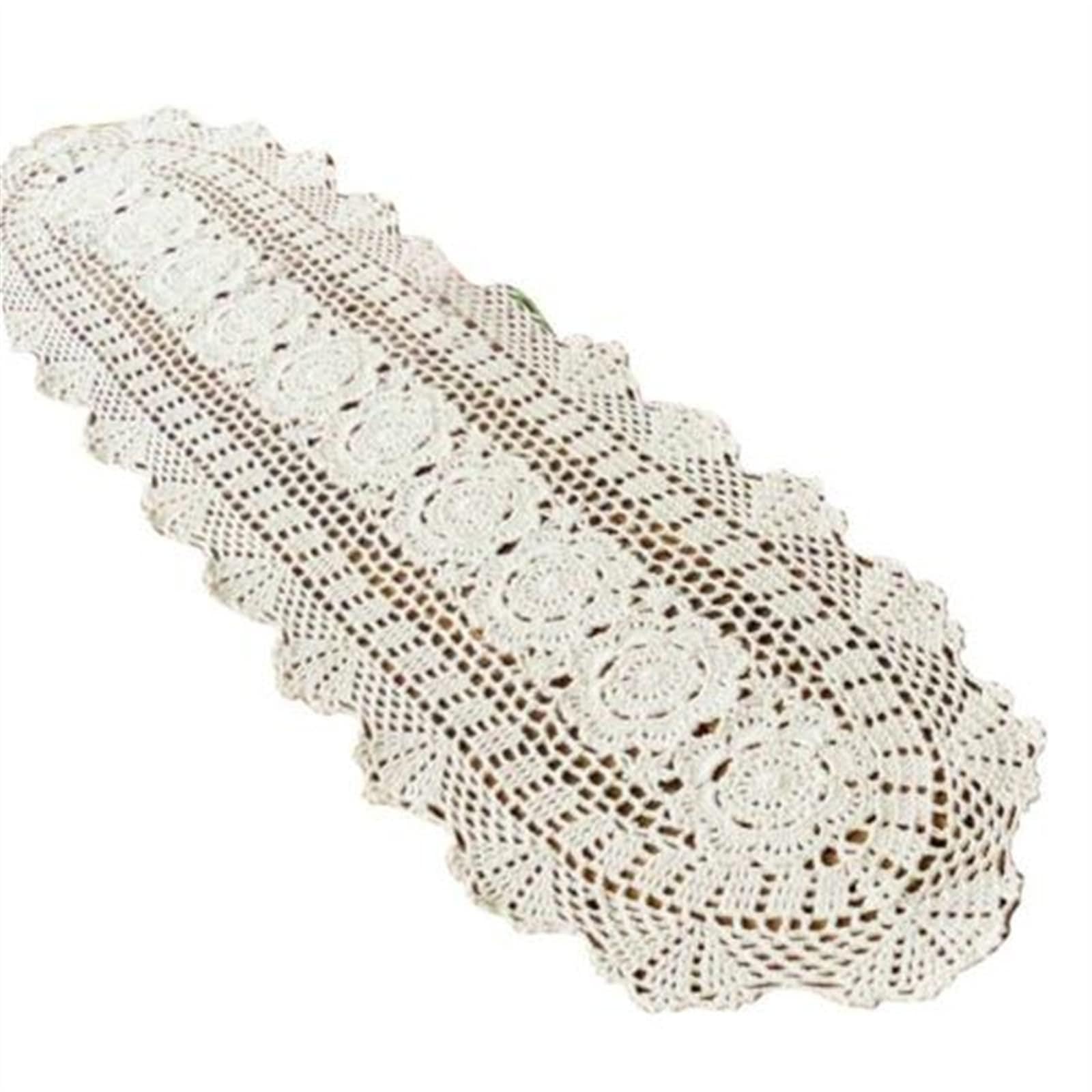 Table Runners Hand Crochet Cotton Lace Table Runner Beige Table Placemats Oval Table Doilies Beige Table Runner Rectangular Crochet Lace Elegant Hollow Mesh Tablecloth ( Color : 30x60cm , Size : A )
