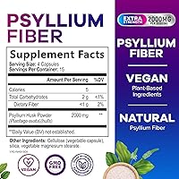 Vista 2 de Polvo de cáscara de psyllium de 2000 mg por porción, suplemento de fibra soluble para salud digestiva diaria y apoyo a la regularidad, cápsulas