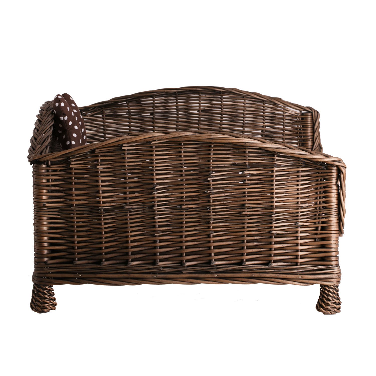 e-wicker24 Tierkorb Hundekorb Lager aus Weide für Hund Katze mit weichem Kissen Liegestuhl für Tiere Katzenlager Hundlager Hundebett Katzenbett (54x32 H25, Braun)