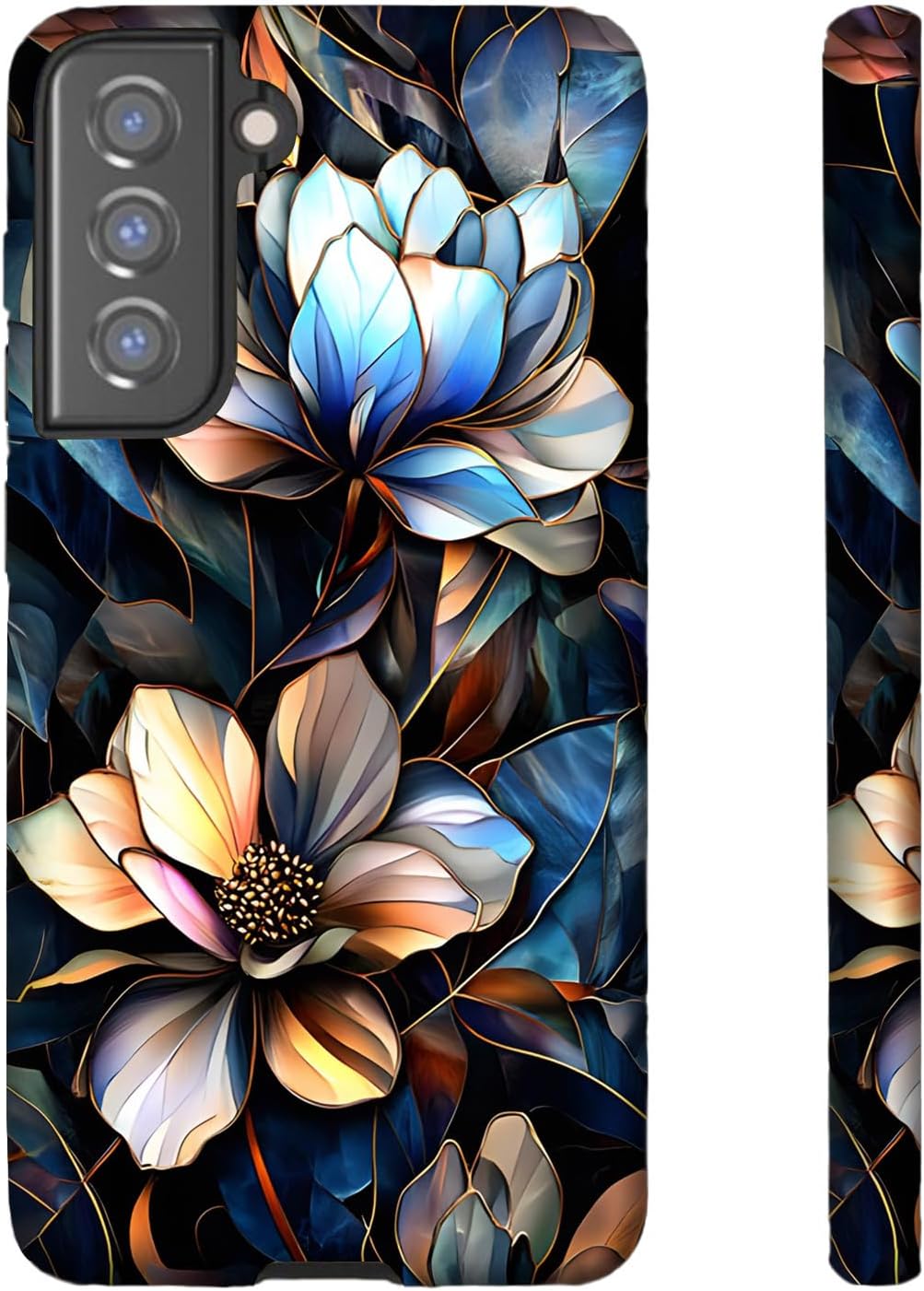 for Samsung Galaxy S22,Dual-Layer Hard Shell+Silicone Cover-Shockproof Protective Phone Case for Women Girls- Vintage Magnolia Flowers