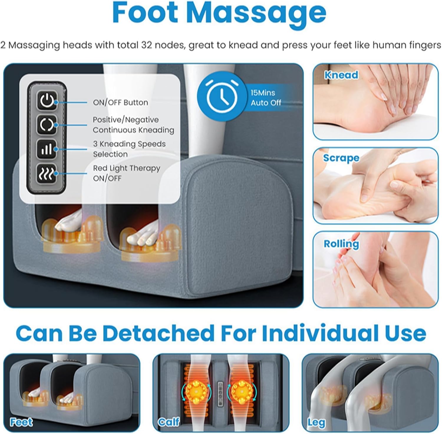 KOCASO Full Body Massage Mat with Heat, Electric Heated Massage Pad Cushion w/Vibration for Back/Neck/Foot, Detachable Head Pillow, Timer Function - Image 6