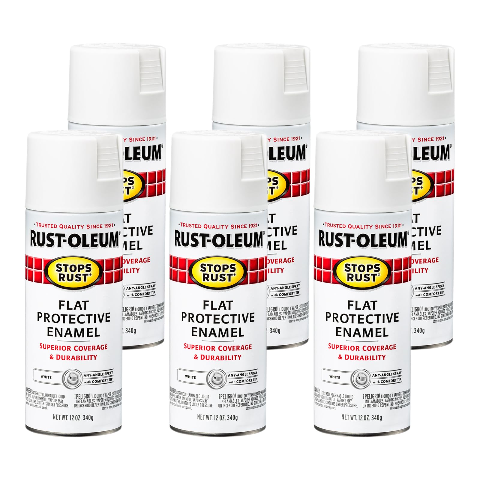 Rust-Oleum 7790830-6PK Stops Rust Spray Paint, 12 oz, Flat White, 6 Pack