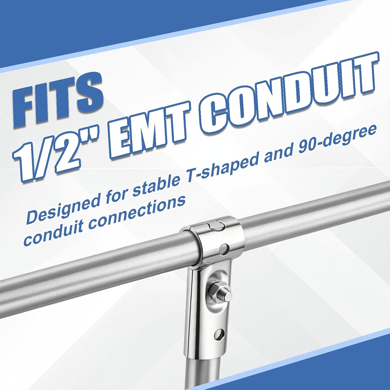 20 Sets T Pipe Connectors Tee Clamp Fittings for 1/2 Inch EMT Conduit | Low Carbon Steel Material with Adapter Shims, Bolts & Nuts for DIY Greenhouse Frames, Shelving, Fences & Racks