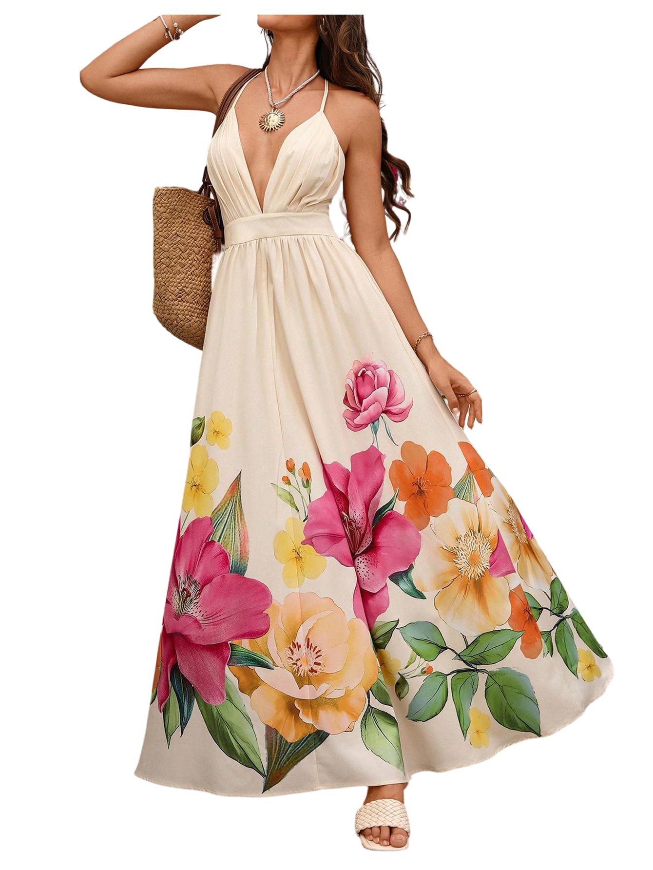 Photo 1 of OYOANGLE Women's Floral Boho Maxi Dress