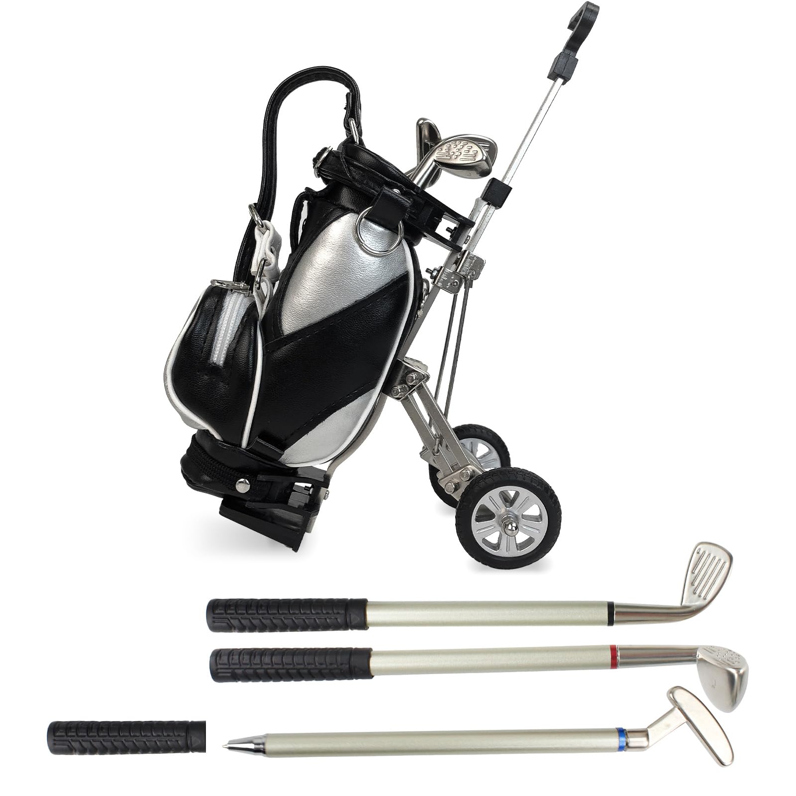 Crestgolf PU Carrello da Golf, Golf Portapenne con 3 Penne a Forma di Golf Gear And di Tappetino da Prato in Plastica
