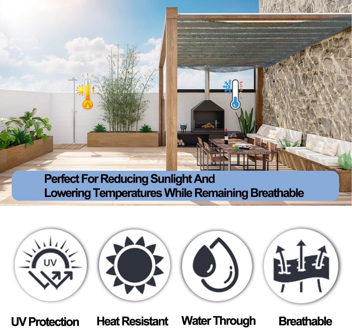 95% UV Block Shade Cloth Heavy Duty Sun Shade Net with Reinforced Grommets Breathable Sun Shade Cover for Outdoor Plants Greenhouse Flowers