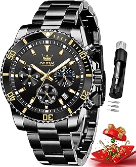 OLEVS Watches for Men Classic with Date Business Dress Luxury Big Face Green/Black/Blue Waterproof Luminous Mens Wristwatch Analog Two Tone Stainless Steel Male Watch