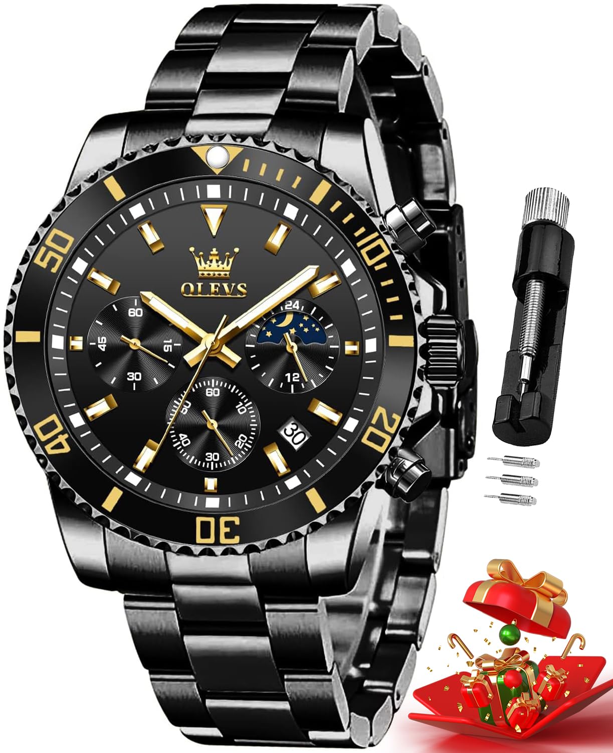 OLEVS Watches for Men Classic with Date Business Dress Luxury Big Face Green/Black/Blue Waterproof Luminous Mens Wrist Watch Analog Two Tone Stainless Steel Men Watch