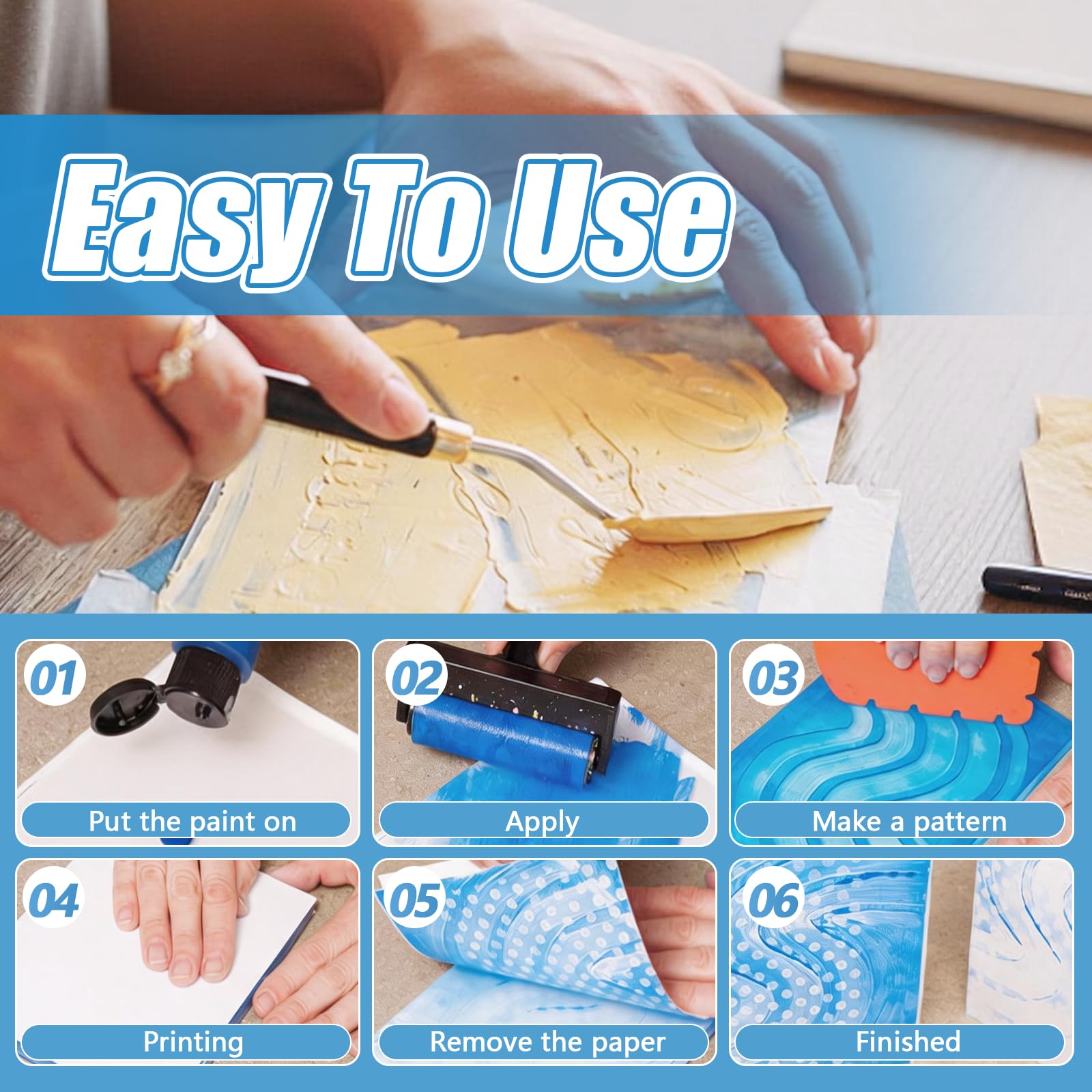Placas De ImpresióN De Gel, 15,2 X 15,2 Cm Y 30,5 X 35,5 Cm Placas De Gel Impermeables Y Reutilizables Con Rodillo Y 3 Placas De ImpresióN PequeñAs Ideales Para Collage Y CreacióN De Tarjetas