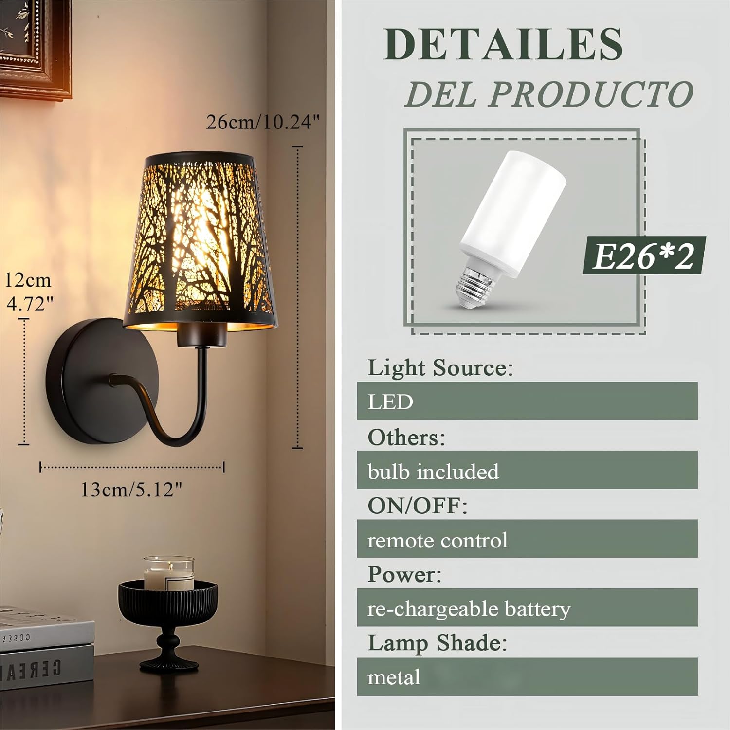 Wireless Wall Sconce, Battery Operated Wall Sconce Set of 2, Not Hardwired Wall Lights with Metal Shade, Rechargeable RGB Wall Lights with Remote Control for Living Room Corridor Bedroom etc