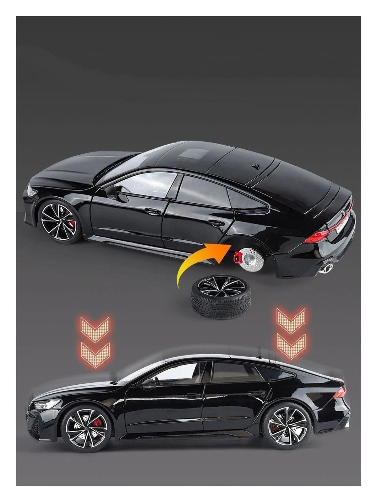 ONAIC Maßstabsmodelle Modellauto 1:18 Für Audi RS7 Sportback Version Leichtmetall-Modellauto Sammlerstück Sammlerauto(Schwarz)