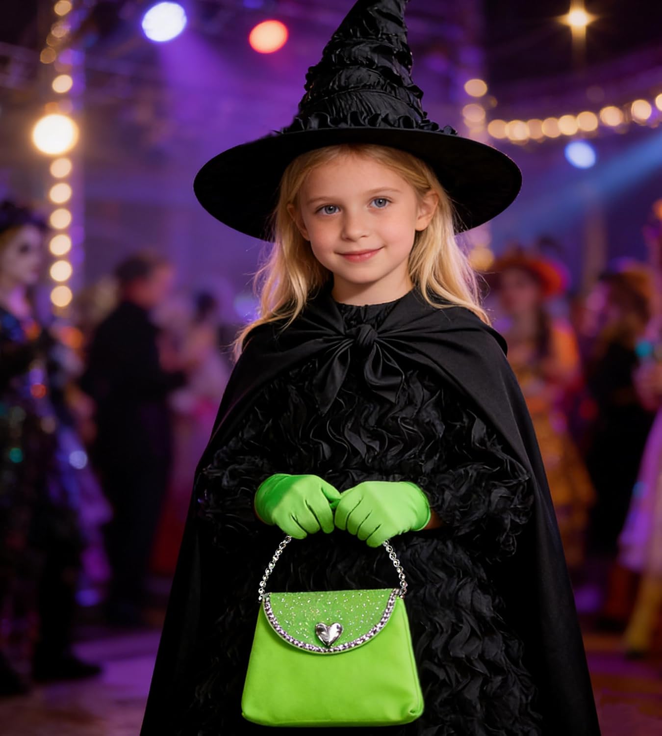 Girls Witch Costume Halloween Black Dress Cosplay Birthday Outfit for Kids with Hat Cape - Image 3