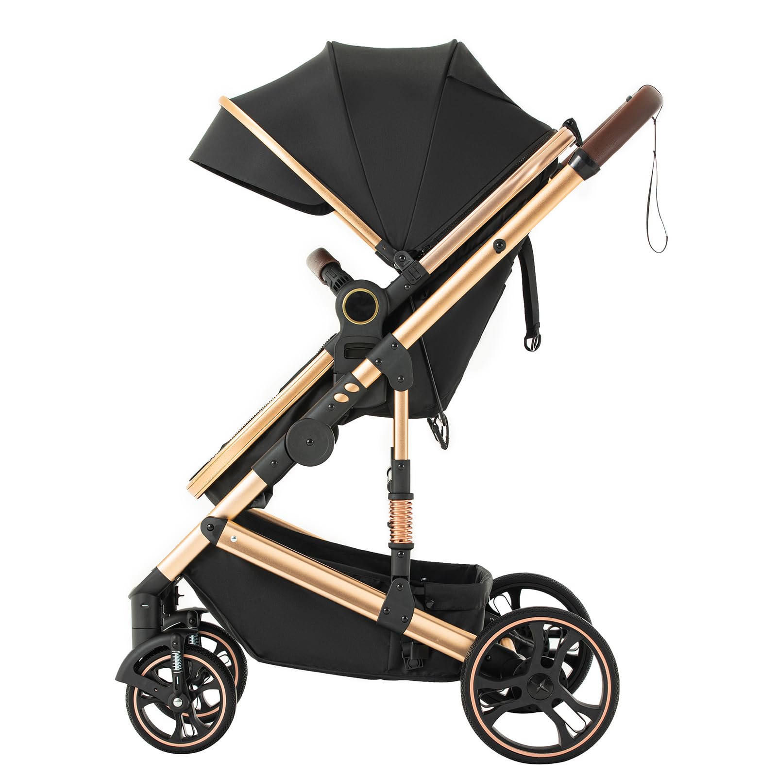 Kinderwagen 3 in 1 Kombikinderwagen mit Babywanne Faltbarer Buggy Set Aluminiumlegierung H9 BLACK