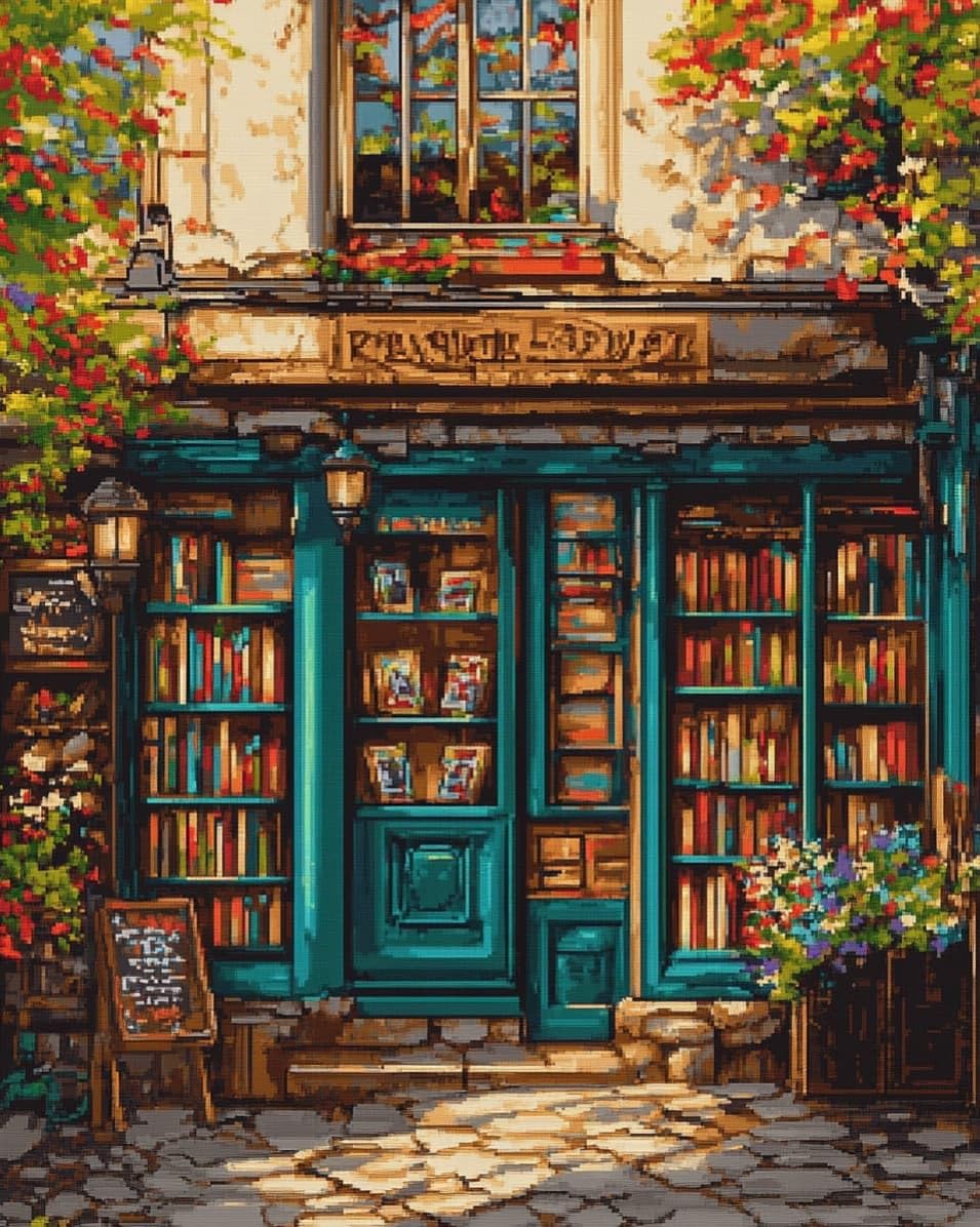 WallustrioaW 11CT Cross Stitch Embroidery Kits,Street Bookstore,Cross Stitch Full Kit DIY Embroidery Sewing Handicraft for Adults Home Decor,16x20in